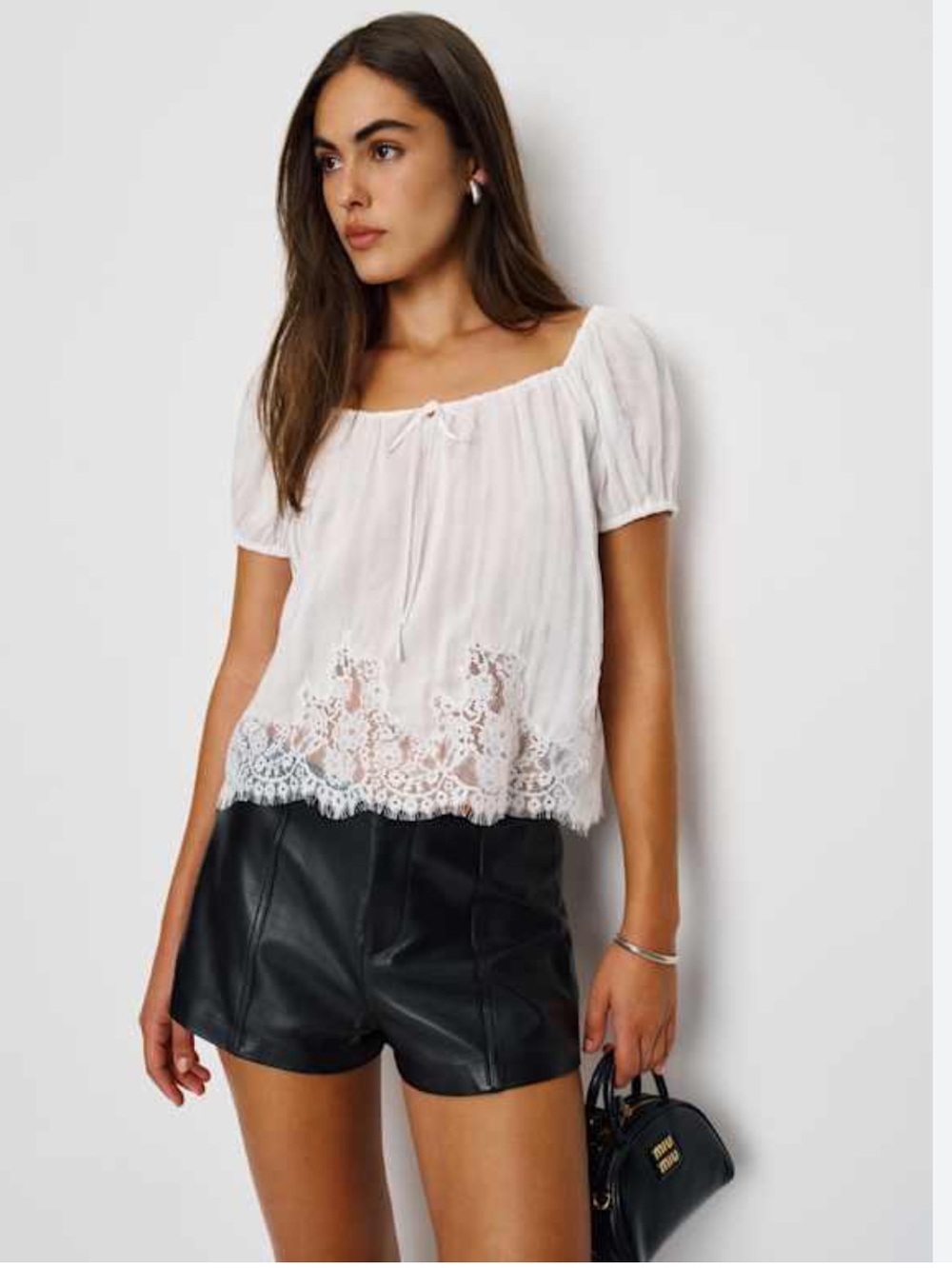Reformation Rhia Lace Trim Top White Size XL - Picture 5 of 9